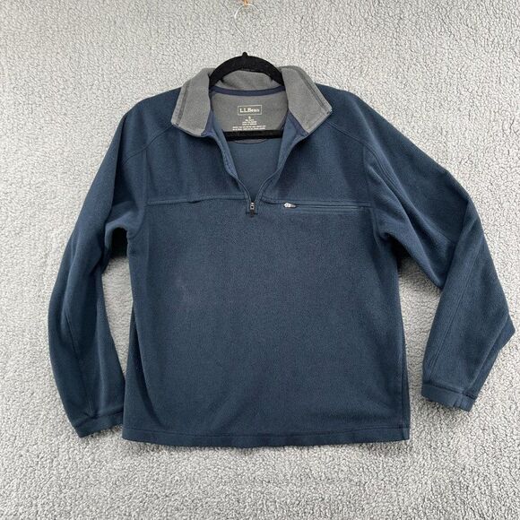 LL Bean Fleece Sweater Mens Small Quarter Zip Pullover Sweatshirt Blue Cozy Late - Picture 6 of 13